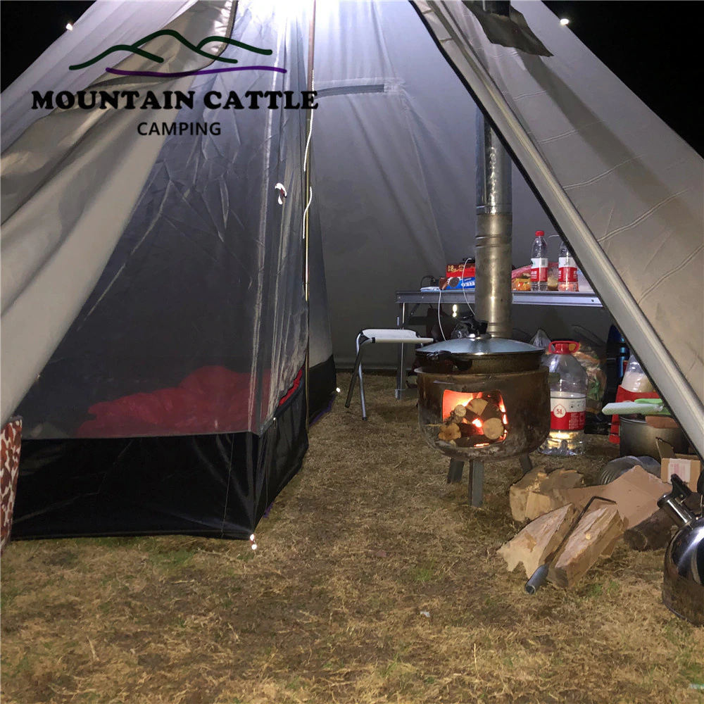 Cheap Goat Tents Winter Ultralight Outdoor Camping Teepee 210T Plaid Pyramid Tent with Snow Skirt Large Rodless Tent Backpacking Hiking Tents Tents 